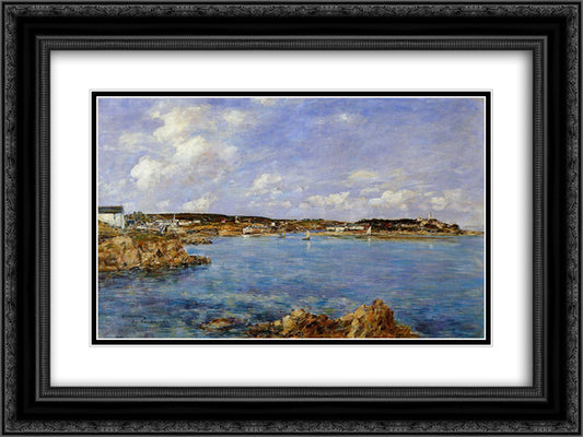 Douarnenez, the Bay, View of Tristan isle 24x18 Black Ornate Wood Framed Art Print Poster with Double Matting by Boudin, Eugene