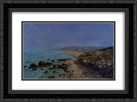 Douarnenez, the Shore and the Bay 24x18 Black Ornate Wood Framed Art Print Poster with Double Matting by Boudin, Eugene