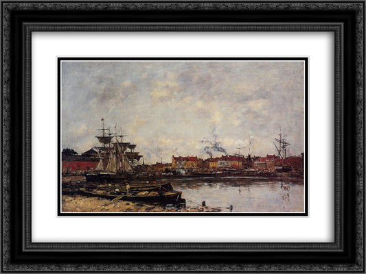 Dunkirk, the Inner Port 24x18 Black Ornate Wood Framed Art Print Poster with Double Matting by Boudin, Eugene