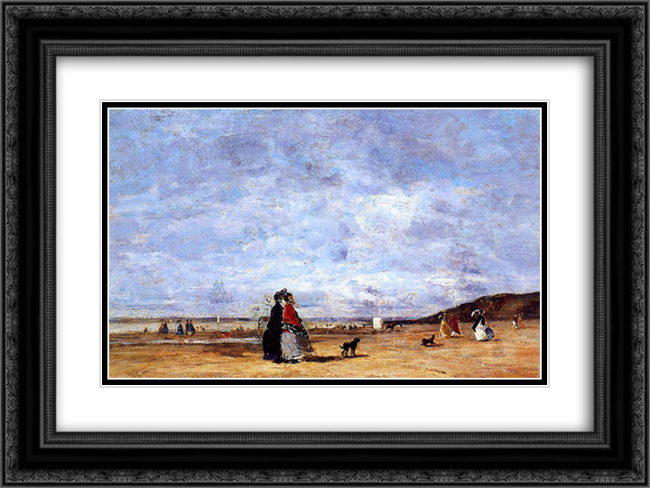 Elegant Women on the Beach 24x18 Black Ornate Wood Framed Art Print Poster with Double Matting by Boudin, Eugene