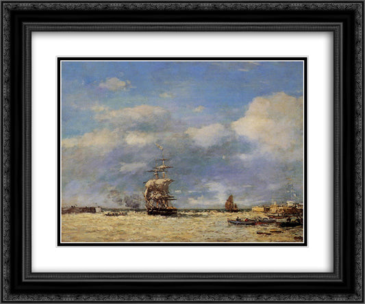 Entrance to Port of Havre 24x20 Black Ornate Wood Framed Art Print Poster with Double Matting by Boudin, Eugene