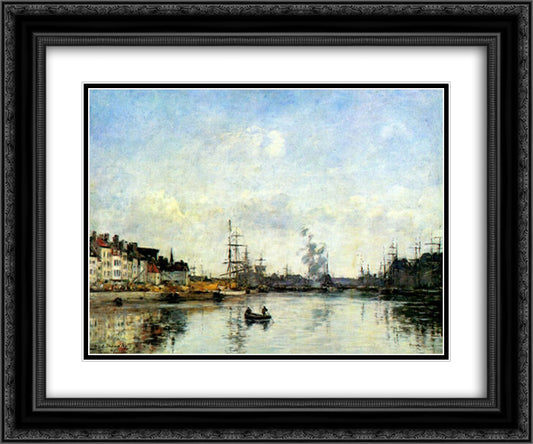 Entrance to the harbor 24x20 Black Ornate Wood Framed Art Print Poster with Double Matting by Boudin, Eugene