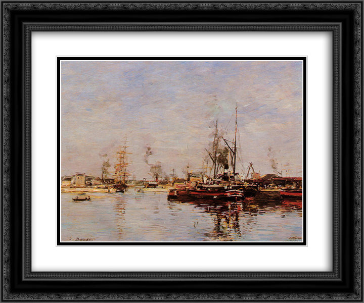 Entrance to the Port of Le Havre 24x20 Black Ornate Wood Framed Art Print Poster with Double Matting by Boudin, Eugene