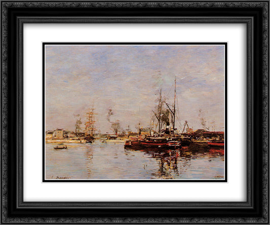 Entrance to the Port of Le Havre 24x20 Black Ornate Wood Framed Art Print Poster with Double Matting by Boudin, Eugene