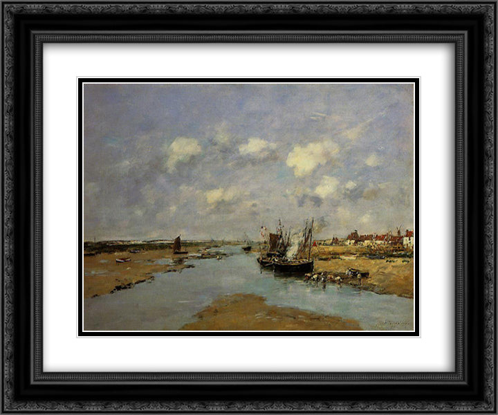 Etaples, La Canache, Low Tide 24x20 Black Ornate Wood Framed Art Print Poster with Double Matting by Boudin, Eugene