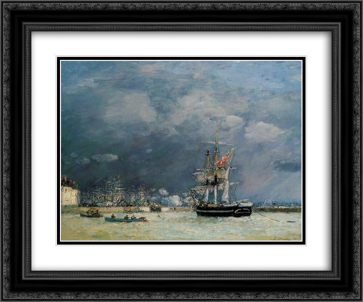 Evening, Le Havre 24x20 Black Ornate Wood Framed Art Print Poster with Double Matting by Boudin, Eugene