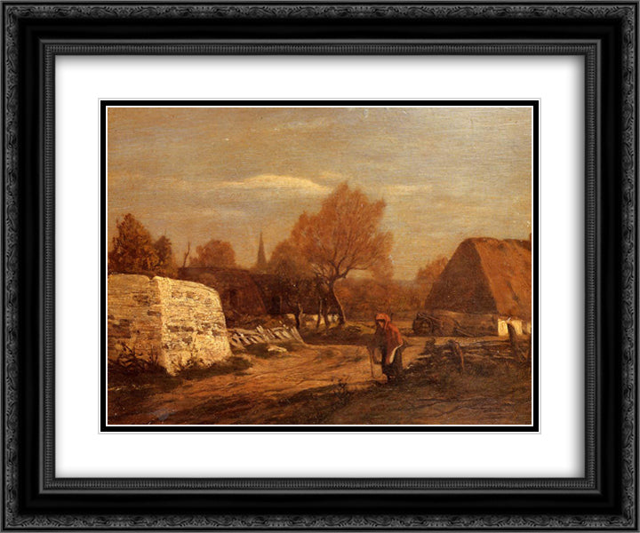 Farm near Quimper 24x20 Black Ornate Wood Framed Art Print Poster with Double Matting by Boudin, Eugene