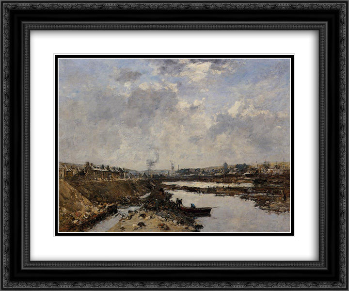 Fecamp, the Inner Port under Construction 24x20 Black Ornate Wood Framed Art Print Poster with Double Matting by Boudin, Eugene