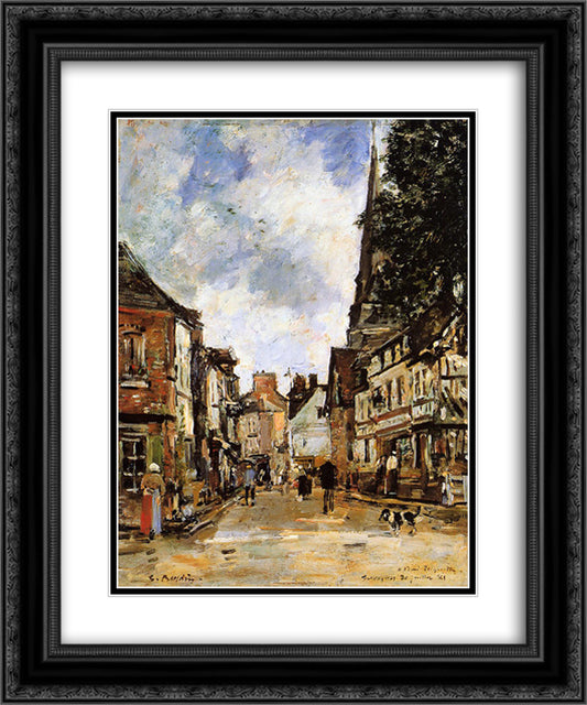 Fervaques, a Village Street 20x24 Black Ornate Wood Framed Art Print Poster with Double Matting by Boudin, Eugene