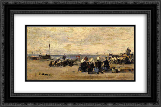 Fishwomen at Berck 24x16 Black Ornate Wood Framed Art Print Poster with Double Matting by Boudin, Eugene
