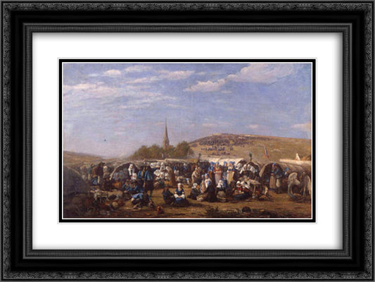 Forgiveness in the St. Anne chapel at Palud Plonevez Porzay (Finistere) 24x18 Black Ornate Wood Framed Art Print Poster with Double Matting by Boudin, Eugene