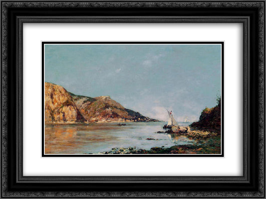 Fourmis Bay Beaulieu 24x18 Black Ornate Wood Framed Art Print Poster with Double Matting by Boudin, Eugene