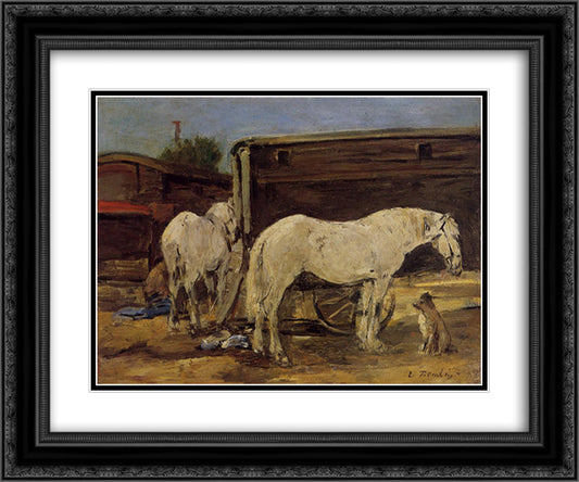 Gypsy Horses 24x20 Black Ornate Wood Framed Art Print Poster with Double Matting by Boudin, Eugene