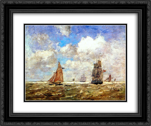 High seas 24x20 Black Ornate Wood Framed Art Print Poster with Double Matting by Boudin, Eugene