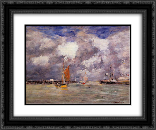 High Tide at Trouville 24x20 Black Ornate Wood Framed Art Print Poster with Double Matting by Boudin, Eugene