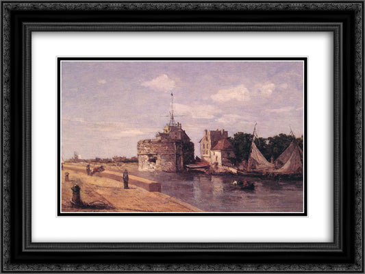 Le Havre, Francais tower 24x18 Black Ornate Wood Framed Art Print Poster with Double Matting by Boudin, Eugene