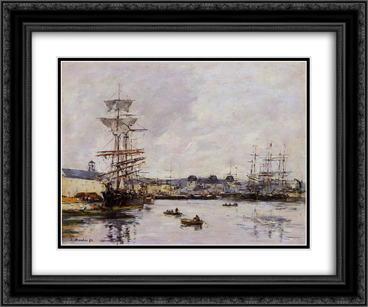 Le Havre, the Casimir Delavigne Basin 24x20 Black Ornate Wood Framed Art Print Poster with Double Matting by Boudin, Eugene