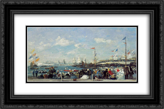 Le Havre, the regatta festival 24x16 Black Ornate Wood Framed Art Print Poster with Double Matting by Boudin, Eugene