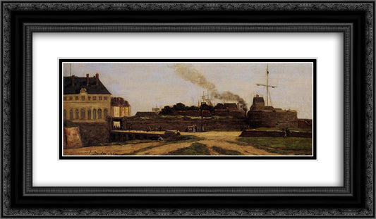 Le Havre, the Town Hotel and the Francois I Tower 24x14 Black Ornate Wood Framed Art Print Poster with Double Matting by Boudin, Eugene