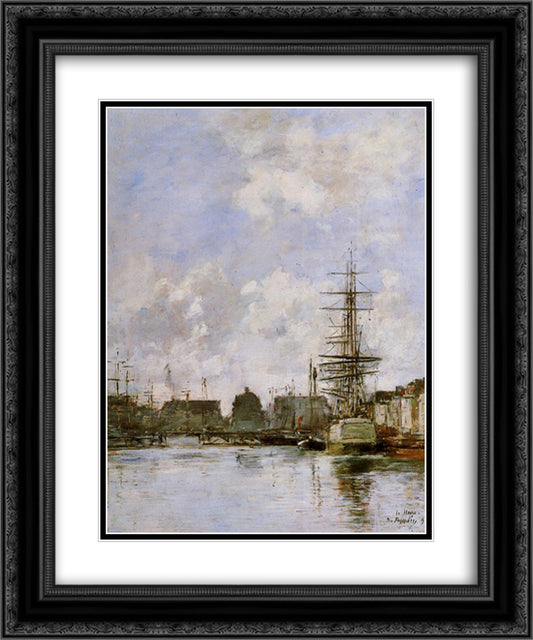 Le Havre. Barre Basin. 20x24 Black Ornate Wood Framed Art Print Poster with Double Matting by Boudin, Eugene