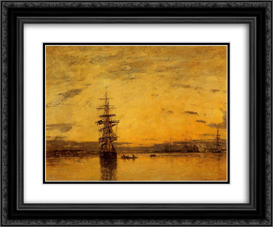 Le Havre. Basin of Eure. 24x20 Black Ornate Wood Framed Art Print Poster with Double Matting by Boudin, Eugene