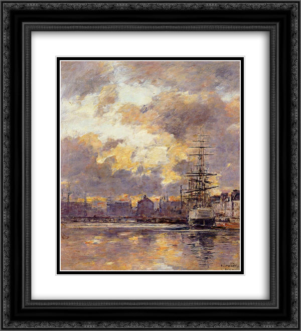 Le Havre. Commerce Basin. 20x22 Black Ornate Wood Framed Art Print Poster with Double Matting by Boudin, Eugene