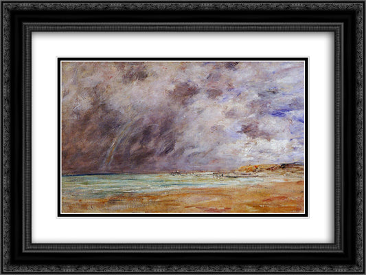 Le Havre. Stormy Skies over the Estuary. 24x18 Black Ornate Wood Framed Art Print Poster with Double Matting by Boudin, Eugene