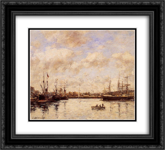 Le Havre 22x20 Black Ornate Wood Framed Art Print Poster with Double Matting by Boudin, Eugene