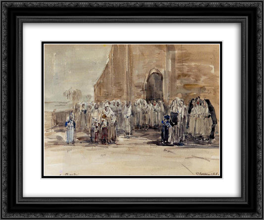 Leaving Mass at Plougastel 24x20 Black Ornate Wood Framed Art Print Poster with Double Matting by Boudin, Eugene