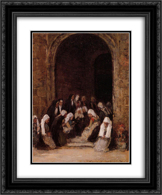 Leaving Mass in Brittany 20x24 Black Ornate Wood Framed Art Print Poster with Double Matting by Boudin, Eugene