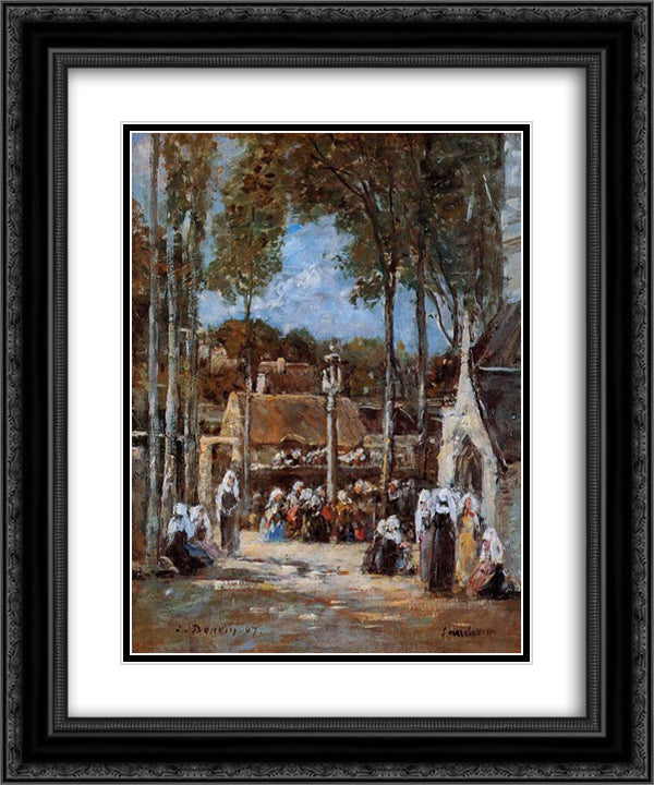 Local Pilgrimmage at Landerneau 20x24 Black Ornate Wood Framed Art Print Poster with Double Matting by Boudin, Eugene