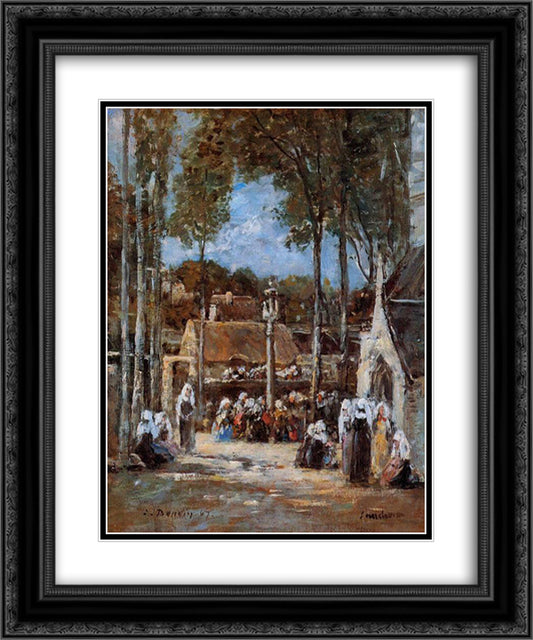 Local Pilgrimmage at Landerneau 20x24 Black Ornate Wood Framed Art Print Poster with Double Matting by Boudin, Eugene
