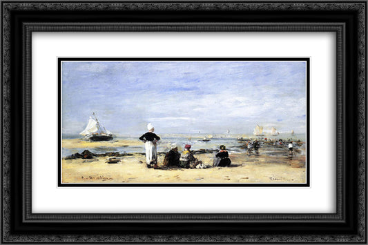 Low Tide at Trouville 24x16 Black Ornate Wood Framed Art Print Poster with Double Matting by Boudin, Eugene