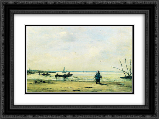 Low Tide Near Honfleur 24x18 Black Ornate Wood Framed Art Print Poster with Double Matting by Boudin, Eugene