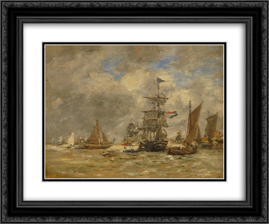 Marina 24x20 Black Ornate Wood Framed Art Print Poster with Double Matting by Boudin, Eugene