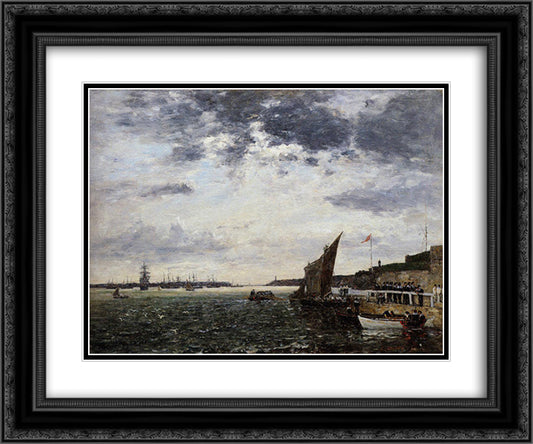 Marines Landing in Brest Harbor 24x20 Black Ornate Wood Framed Art Print Poster with Double Matting by Boudin, Eugene