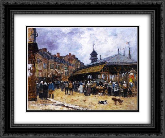 Market Day at Trouville, Normandy 24x20 Black Ornate Wood Framed Art Print Poster with Double Matting by Boudin, Eugene