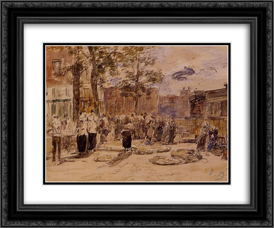 Market Scene 24x20 Black Ornate Wood Framed Art Print Poster with Double Matting by Boudin, Eugene