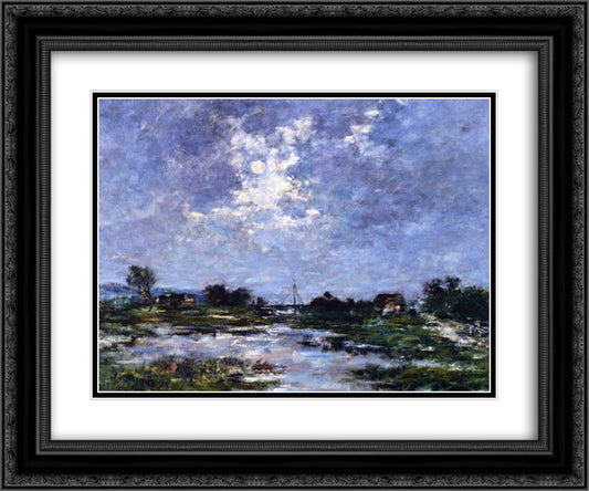Moonlight on the Marshes, The Toques 24x20 Black Ornate Wood Framed Art Print Poster with Double Matting by Boudin, Eugene