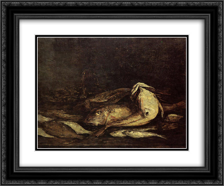 Mullet and Fish 24x20 Black Ornate Wood Framed Art Print Poster with Double Matting by Boudin, Eugene