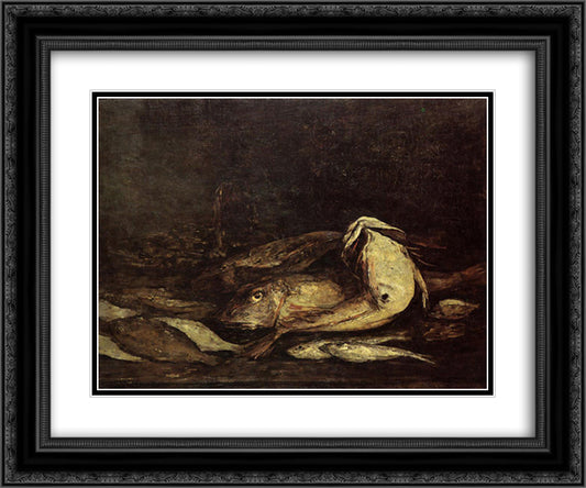 Mullet and Fish 24x20 Black Ornate Wood Framed Art Print Poster with Double Matting by Boudin, Eugene