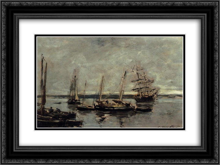 Near Camaret 24x18 Black Ornate Wood Framed Art Print Poster with Double Matting by Boudin, Eugene
