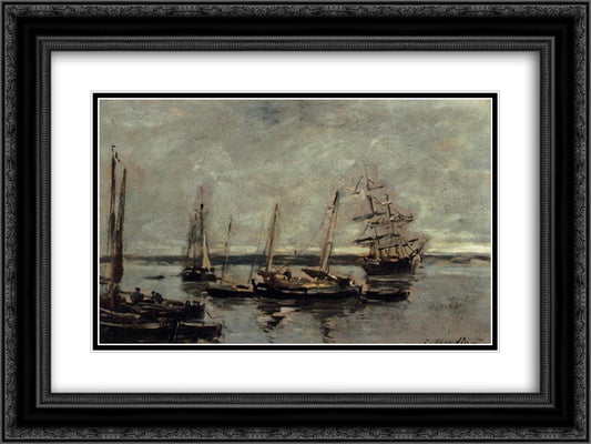 Near Camaret 24x18 Black Ornate Wood Framed Art Print Poster with Double Matting by Boudin, Eugene