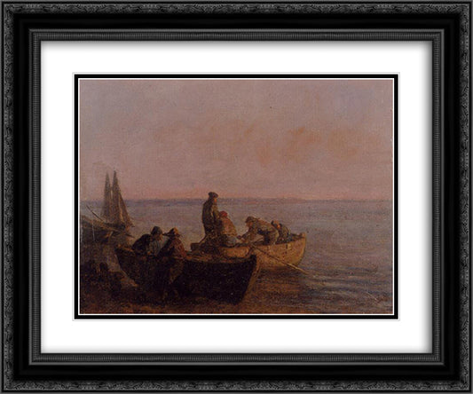 Near Honfleur 24x20 Black Ornate Wood Framed Art Print Poster with Double Matting by Boudin, Eugene