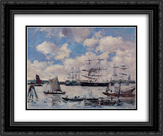 Near Rotterdam 24x20 Black Ornate Wood Framed Art Print Poster with Double Matting by Boudin, Eugene