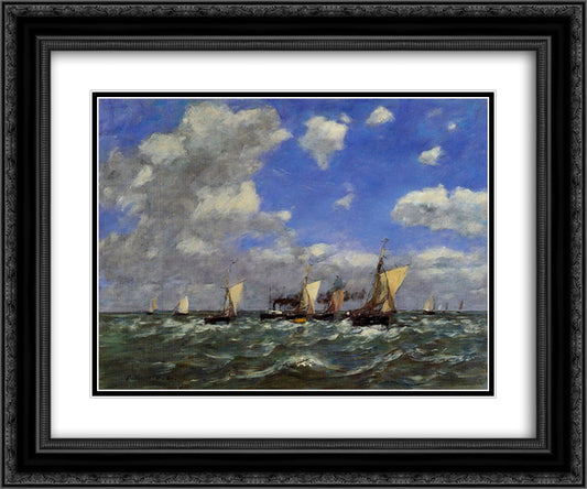 Open Sea 24x20 Black Ornate Wood Framed Art Print Poster with Double Matting by Boudin, Eugene