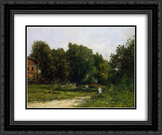 Park Cordieres a Trouville 24x20 Black Ornate Wood Framed Art Print Poster with Double Matting by Boudin, Eugene