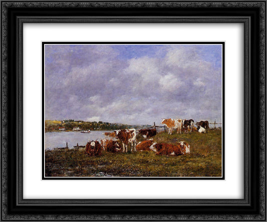 Pasturage, the Valley of the Touques 24x20 Black Ornate Wood Framed Art Print Poster with Double Matting by Boudin, Eugene