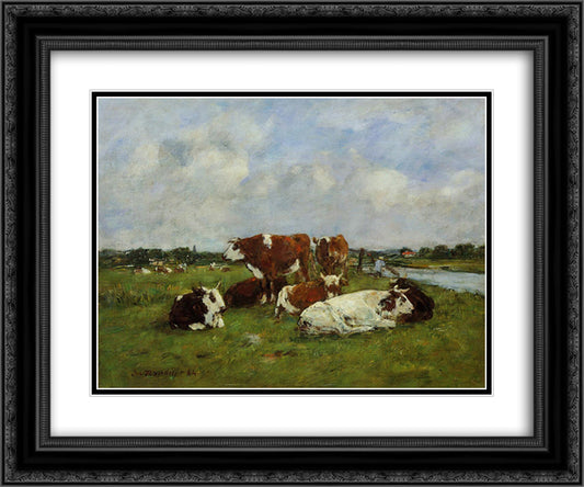 Pasturage on the Banks of the Touques 24x20 Black Ornate Wood Framed Art Print Poster with Double Matting by Boudin, Eugene
