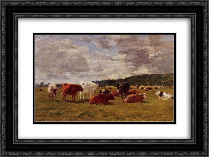 Pasture at Deauville 24x18 Black Ornate Wood Framed Art Print Poster with Double Matting by Boudin, Eugene